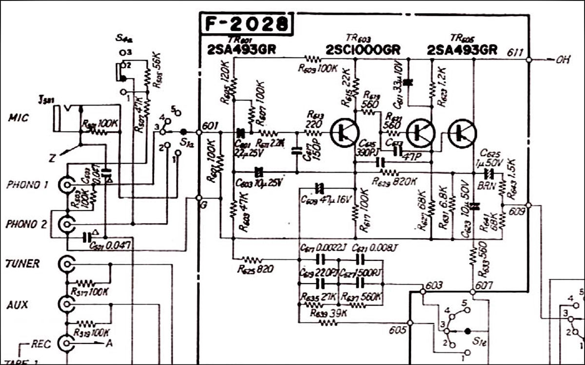 Schema elettrico di un canale dello stadio phono